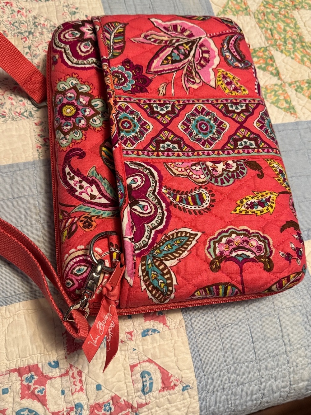 Vera Bradley Coral Floral Quilted Crossbody Tablet Bag